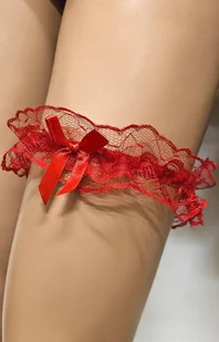Czerwona koronkowa podwiązka, Kolor czerwony, PURE SIN - Intymna - Akcesoria do bielizny - miniaturka - grafika 1