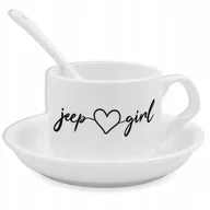 Gadżety dla niej i dla niego - Zestaw Biały Filiżanka Podstawka Łyżeczka JEEP GIRL Słodkie Bajkowe Wzory - miniaturka - grafika 1