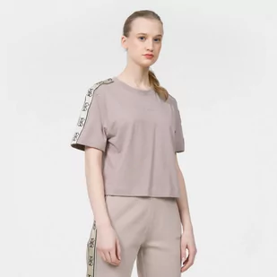 Damski t-shirt z nadrukiem GUESS BRITNEY CROP TEE - beżowy - Koszulki sportowe damskie - miniaturka - grafika 1