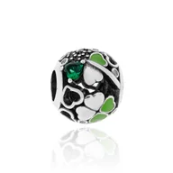 Wisiorki - Srebrna zawieszka do bransoletki koniczynka z cyrkoniami pr. 925 - miniaturka - grafika 1