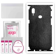 Szkła hartowane na telefon - Folia naklejka skórka strukturalna na TYŁ+BOKI do Samsung Galaxy A10s -  Skóra Czarna - apgo SKINS - miniaturka - grafika 1