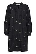 Sukienki - Damska sukienka typu Cream Tunic A-Line Embroidery Frill Neckline Długie rękawy Casual Kobiety, Pitch Black, 38 - miniaturka - grafika 1
