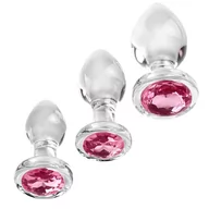 Korki analne - Adam & Eve Pink Gem Glass Plug Set - miniaturka - grafika 1