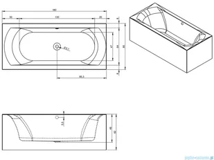 Riho Linares Plug&amp;Play wanna prostokątna przyścienna 180x80cm prawa z obudową + nóżki B142017005 - Wanny z hydromasażem - miniaturka - grafika 2