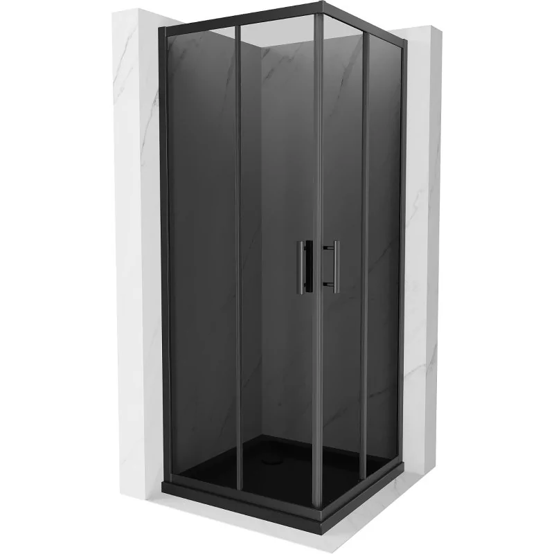 Mexen Rio kabina prysznicowa kwadratowa 70x70 cm, grafit, czarna + brodzik Flat, czarny