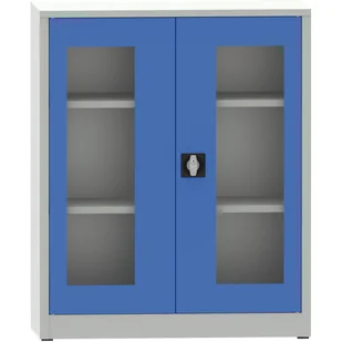 B2B Partner Szafa z półkami spawana ze szklanymi drzwiami, 1150 x 950 x 500 mm, szara/niebieska 178599 - Szafy biurowe - miniaturka - grafika 1