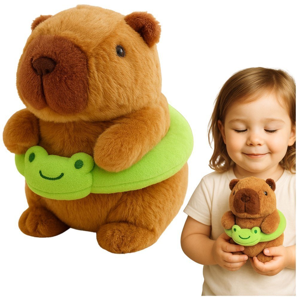 Pluszowa Kapibara Zielone Koło Ratunkowe Z Żabą Brązowa 20cm