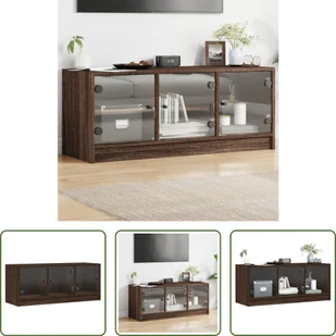 The Living Store szafka pod telewizor z przeszklonymi drzwiami brązowy dąb 102x37x42 cm - Szafki RTV The Living Store szafka pod telewizor z przeszklonymi drzwiami brązowy dąb 102x37x42 cm - Szafki RTV - miniaturka - grafika 1