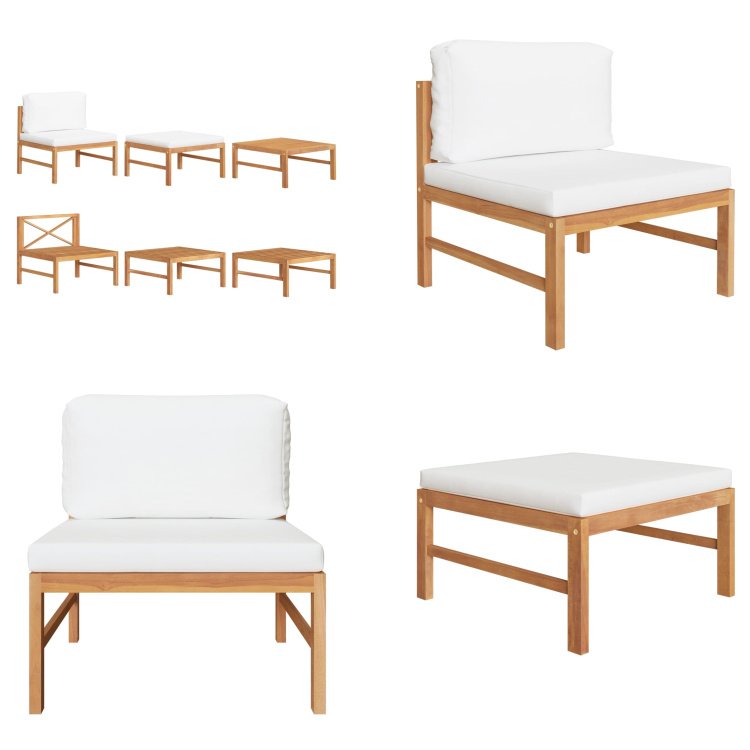 vidaXL 3-częściowy zestaw wypoczynkowy do ogrodu z kremowymi poduszkami z drewna tekowego - Zestaw wypoczynkowy do ogrodu - Zestawy wypoczynkowe do ogrodu - Meble ogrodowe - Zestaw mebli ogrodowych