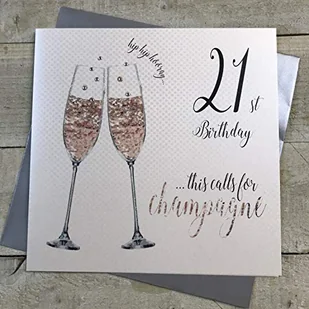 WHITE COTTON CARDS białe bawełniane kartki XDT83-21 duże"21st Birthday. this calls for Champagne" ręcznie robione kartki XDT83-21 - Kartki okolicznościowe i zaproszenia - miniaturka - grafika 1