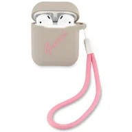 Akcesoria do słuchawek - Guess Guess GUACA2LSVSGP Silikonowe etui Vintage AirPods szary/różowy GUACA2LSVSGP - miniaturka - grafika 1