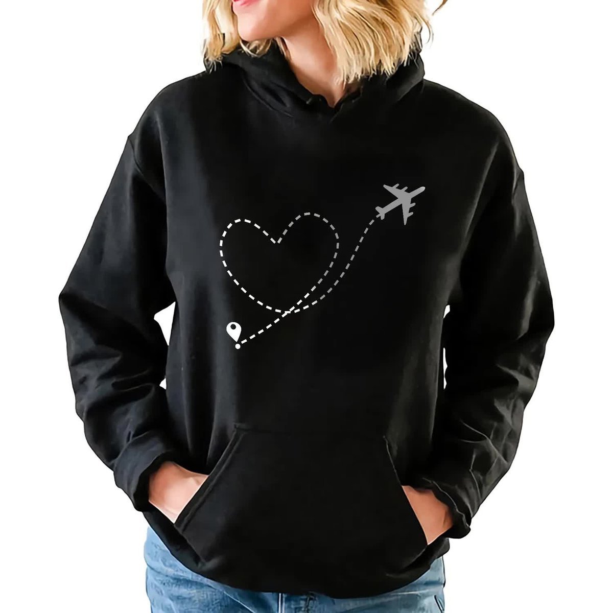 CZARNA BLUZA DAMSKA Z Kapturem LOVE TRAVELING ZABAWNE GRAFIKI Rozmiar M