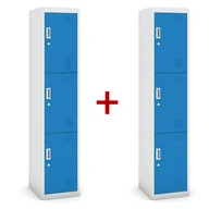 Szafki BHP - B2B Partner Szafka szatniowa 3-drzwiowa, zamek cylindryczny, 1800 x 380 x 450 mm, szara/niebieska, 1+1 GRATIS 485029 - miniaturka - grafika 1