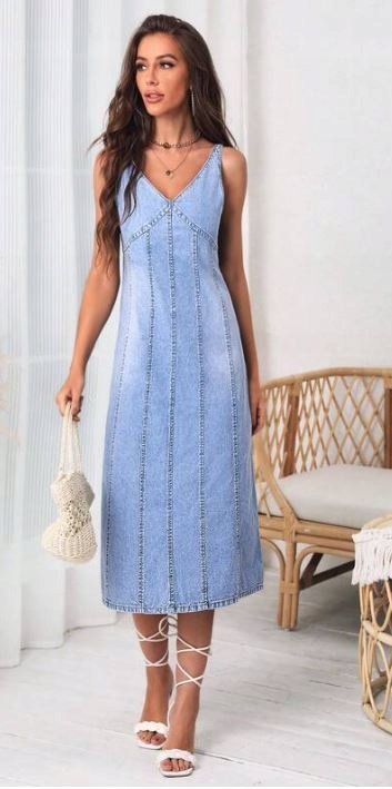SHEIN SUKIENKA NIEBIESKA JEANSOWA MIDI 34 V1B