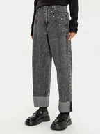 Spodnie damskie - Haveone Jeansy PLS-M020 Czarny Wide Leg - miniaturka - grafika 1