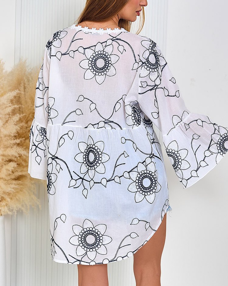 Royalfashion Damska koszula z haftem oversize-Uniwersalny