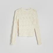 Swetry damskie - Reserved - Ażurowy sweter - Kremowy - miniaturka - grafika 1