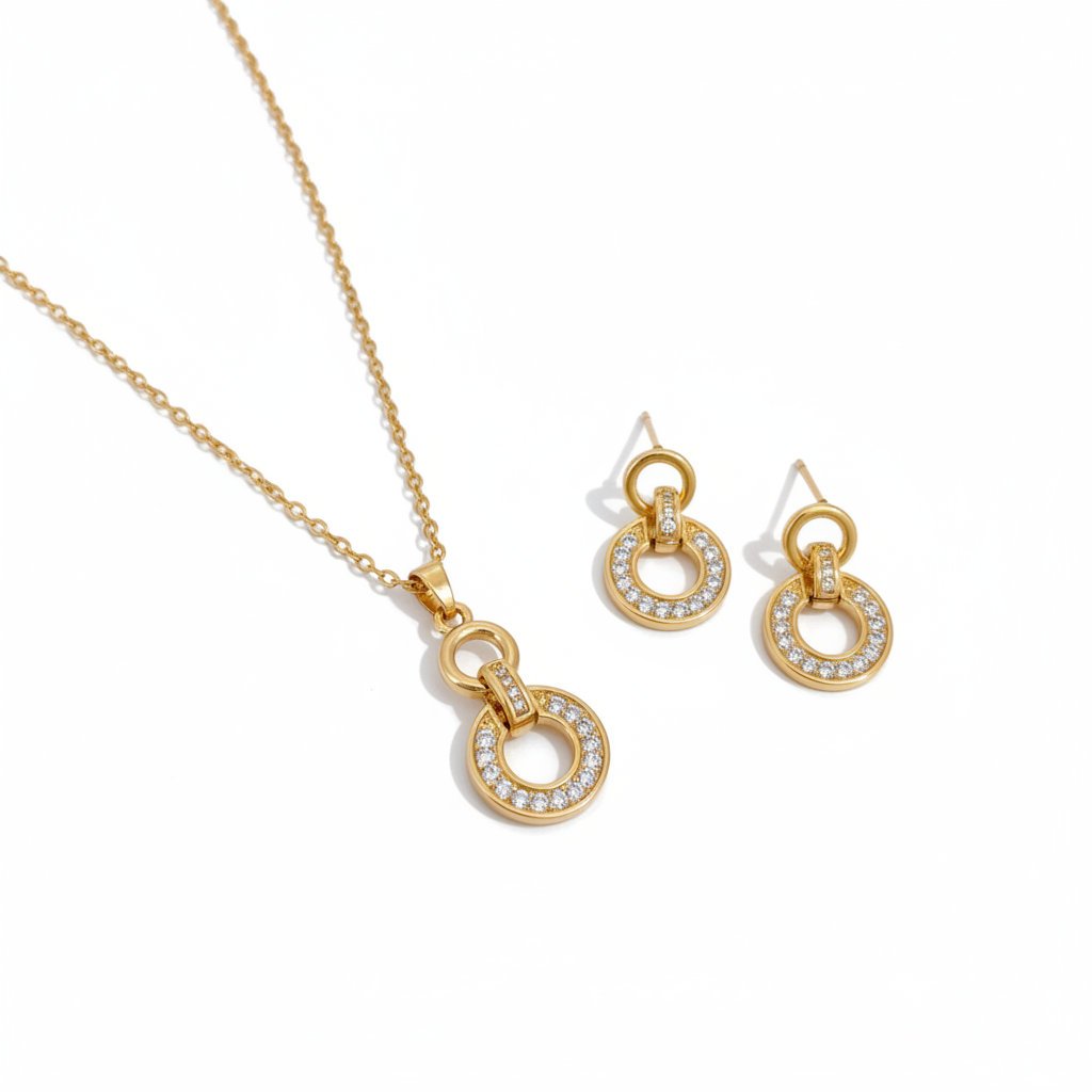 Komplet biżuterii złoty naszyjnik i kolczyki kółka cyrkonie