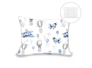 Poduszka z poszewką na suwak DO WÓZKA / GONDOLI / KOSZA MOJŻESZA 30x40 cm BAWEŁNA 100% SAMOLOTY BŁĘKIT - Kołdry i poduszki dla dzieci - miniaturka - grafika 1
