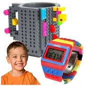 Kubki dla dzieci - KUBEK KLOCKOWY DUŻY 350ML + KLOCKOWY CYFROWY ZEGAREK DLA DZIECKA REGULOWANY - miniaturka - grafika 1