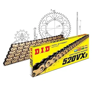 Zestaw łańcuchów DID Alu 520VX3 / 112 nitowy zamek czarny do Kawasaki KX 125 ccm rok prod. 1990-1991 - Części motocyklowe - miniaturka - grafika 1