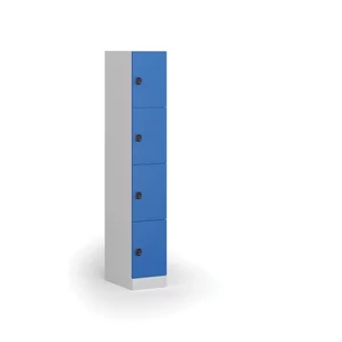 Szafka ubraniowa ze schowkami, 4 schowki, 1850 x 300 x 500 mm, zamek elektroniczny na kod, drzwi niebieskie - Szafki biurowe - miniaturka - grafika 1