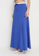 Spódnice - Granatowa Spódnica Maxi Rozkloszowana w Garniturowym Stylu Araxna - miniaturka - grafika 1