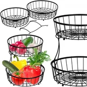 Pojemniki kuchenne - Patera na owoce, koszyk metalowy 32,5x30 cm podwójny kosz na owoce czarny - miniaturka - grafika 1