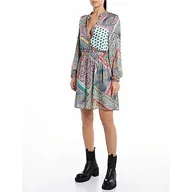 Sukienki - Replay Damska sukienka mini, 010 Black/Multicolor, L - miniaturka - grafika 1