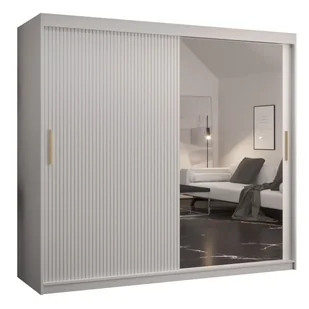 Szafa przesuwna ryflowana z drążkami do przedpokoju Riflo Slim 2 200 czarna biała - Szafy - miniaturka - grafika 1