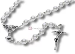 Różaniec biały perłowy Komunia Święta IHS, 6mm - Różańce - miniaturka - grafika 1