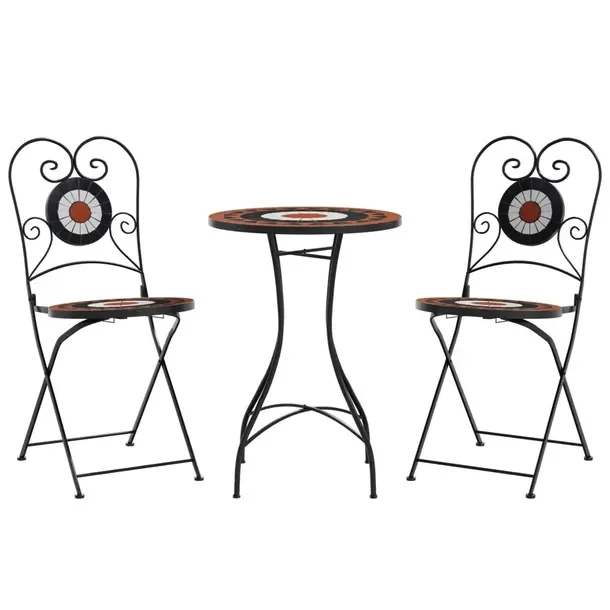 Zestaw Mebli Bistro Mozaika Terakota/Biały, Stół 50x70 cm, 2 Krzesła 38