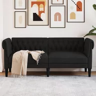Sofy i kanapy - Sofa Chesterfield, dwuosobowa, czarna, obita tkaniną - miniaturka - grafika 1