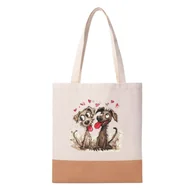 Torby i wózki na zakupy - Haft krzyżykowy - Ekologiczna torba z lnu i korka z nadrukiem haftu - Walentynkowe pieski - miniaturka - grafika 1