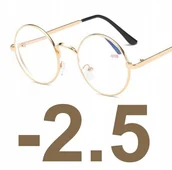 Okulary korekcyjne, oprawki, szkła - OKULARY KOREKCYJNE okrągłe złote -2.5 - miniaturka - grafika 1
