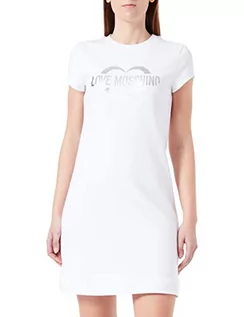 Sukienki - Love Moschino Damska sukienka o kroju slim fit z krótkim rękawem, optical white, 48 - grafika 1