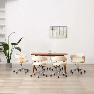 vidaXL Obrotowe krzesła stołowe, 6 szt., kremowe, sztuczna skóra - Krzesła - miniaturka - grafika 1