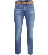 Spodnie damskie - Klasyczne spodnie męskie jeansy z brązowym paskiem-33 - miniaturka - grafika 1