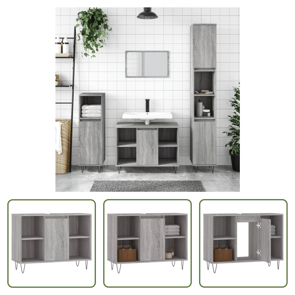 The Living Store Szafka łazienkowa szara Sonoma 80x33x60 cm Materiał drewnopochodny