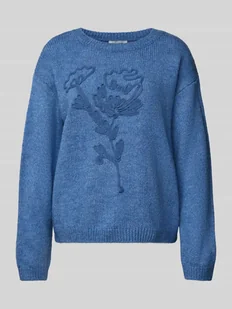 Sweter z dzianiny z kwiatowym haftem - Swetry damskie Sweter z dzianiny z kwiatowym haftem - Swetry damskie - miniaturka - grafika 1
