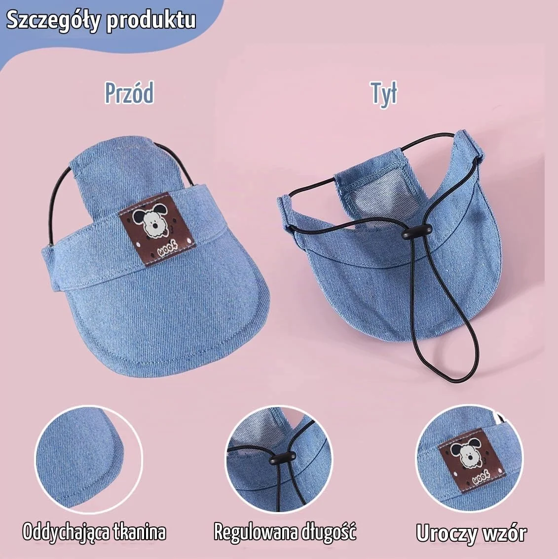 CZAPKA DLA PSA KOTA Z DASZKIEM DŻINSOWA REGULOWANA ODDYCHAJĄCA
