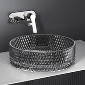 Umywalki - EMKE Umywalka nablatowa 36x36x11.2 cm, Okrągła umywalka z czarnego szkła, montaż nablatowy - miniaturka - grafika 1