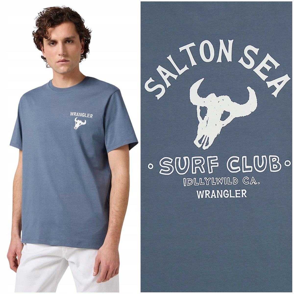 Wrangler GRAPHIC TEE Dusty Blue koszulka bawełniana męska t-shirt nadruk L