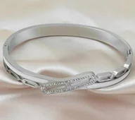 Bransoletki - Srebrna Bransoletka Cyrkonie Stal Szlachetna Sztywna z Zapięciem Prezent - miniaturka - grafika 1