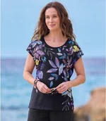 Bluzki damskie - Bluzka z nadrukiem w liście Kobieta Atlas For Men - Kolor : Czarny - Rozmiar : 36/38 - miniaturka - grafika 1