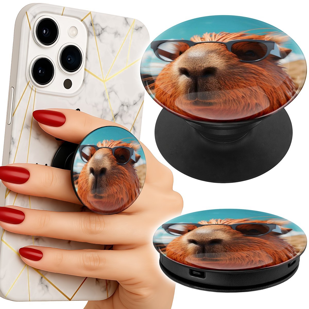 Uchwyt do telefonu Popsocket na palce/stojak SŁODKA KAPIBARA, CAPIBARA