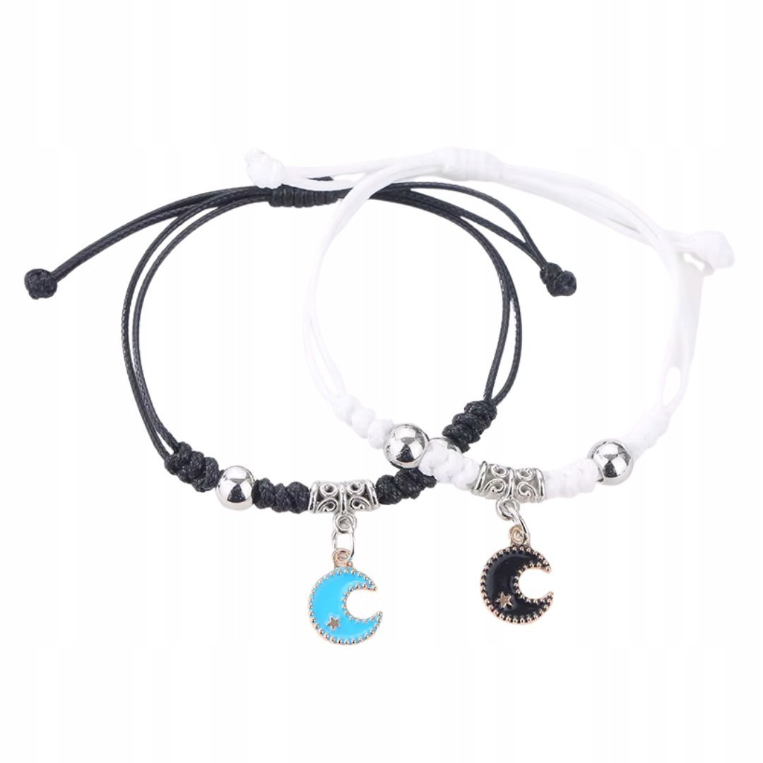 Bransoletki Przyjaźni Regulowane Księżyce Czarna i Biała Zestaw 2 sztuki