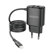Ładowarki do telefonów - Dudao Dudao ładowarka sieciowa 2x USB z wbudowanym kablem Lightning czarny (A2ProL black) - Czarny Lightning (męski) USB Typ A (żeński) A2ProL black - miniaturka - grafika 1