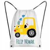 Plecaki worki - Worek Plecak do przedszkola żółty Traktor dowolne imię - miniaturka - grafika 1
