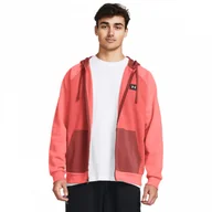 Bluzy męskie - Męska bluza dresowa rozpinana z kapturem Under Armour UA Rival Flc FZ Colorblock - łososiowa - miniaturka - grafika 1